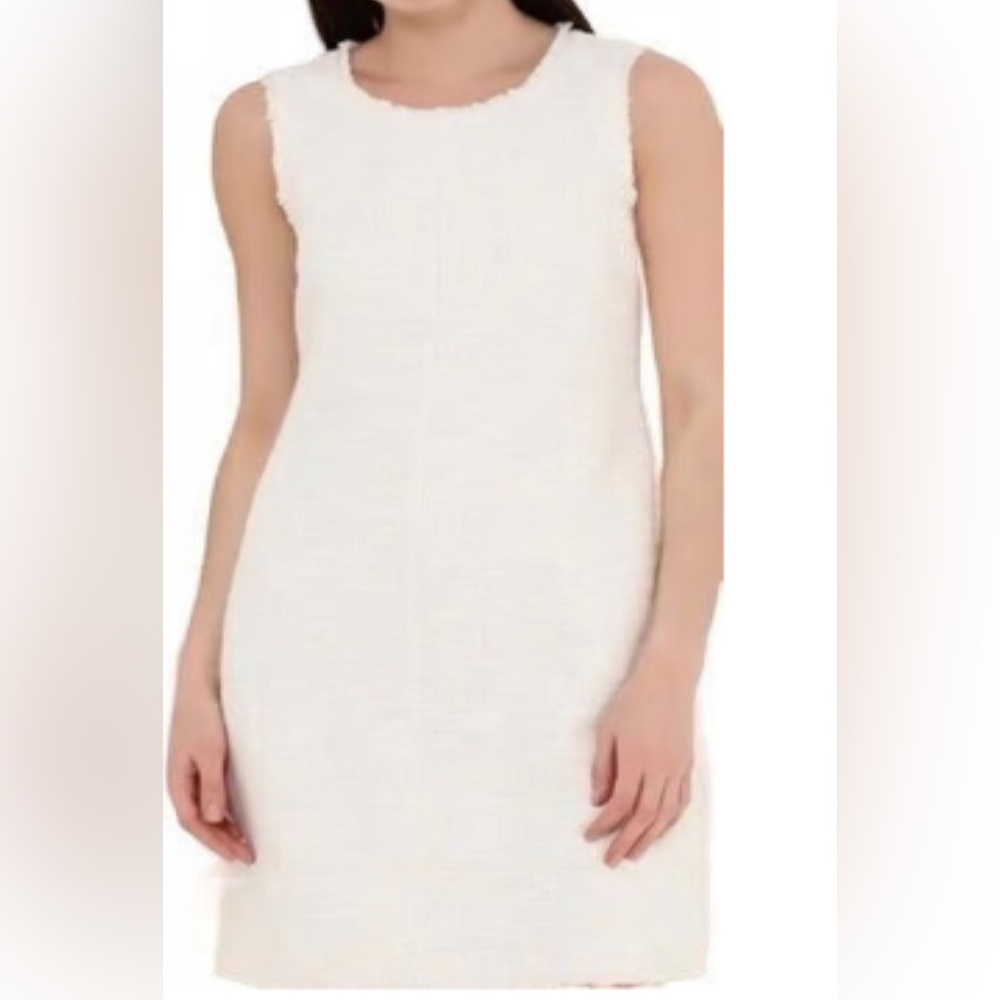 Banana Republic Cream Ivory Sleeveless Tweed Dress Shift Size 12